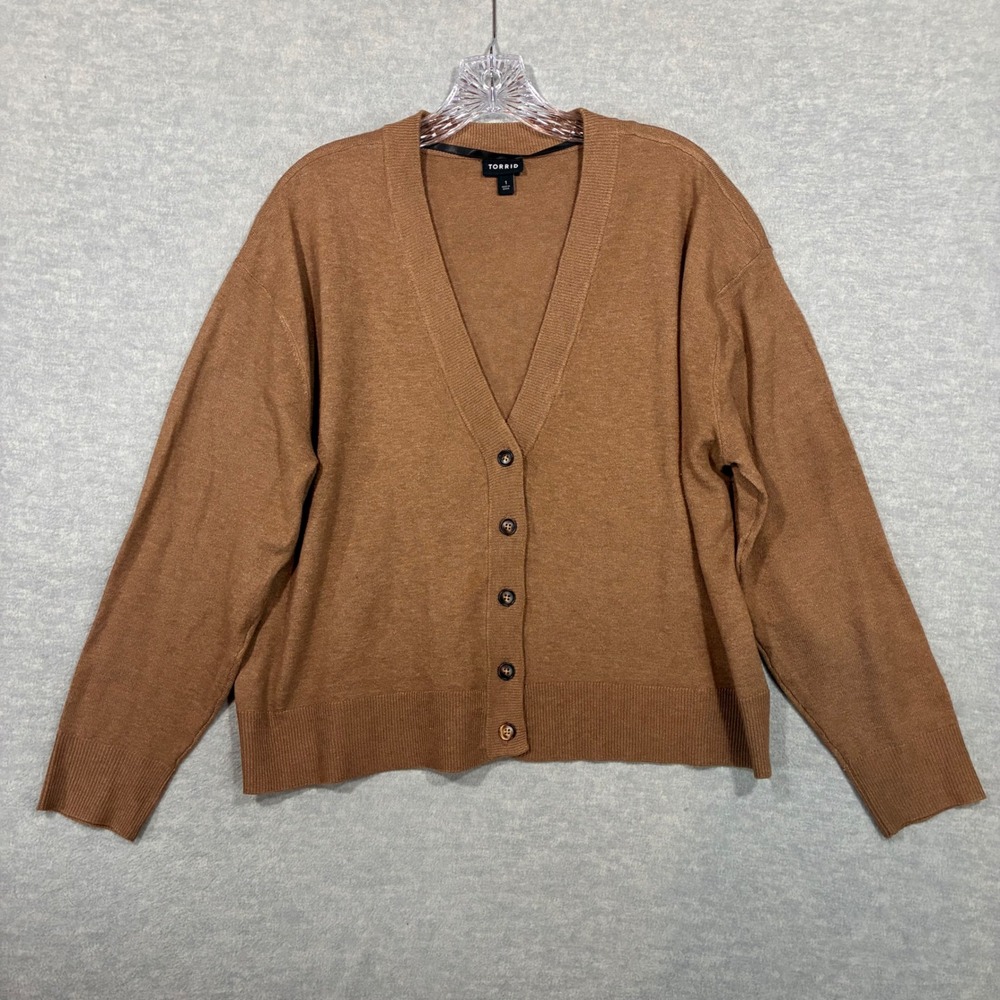 Torrid Camel Brown V-Neck Button Front Cardigan Sweater Plus Size 1 1X 15908740